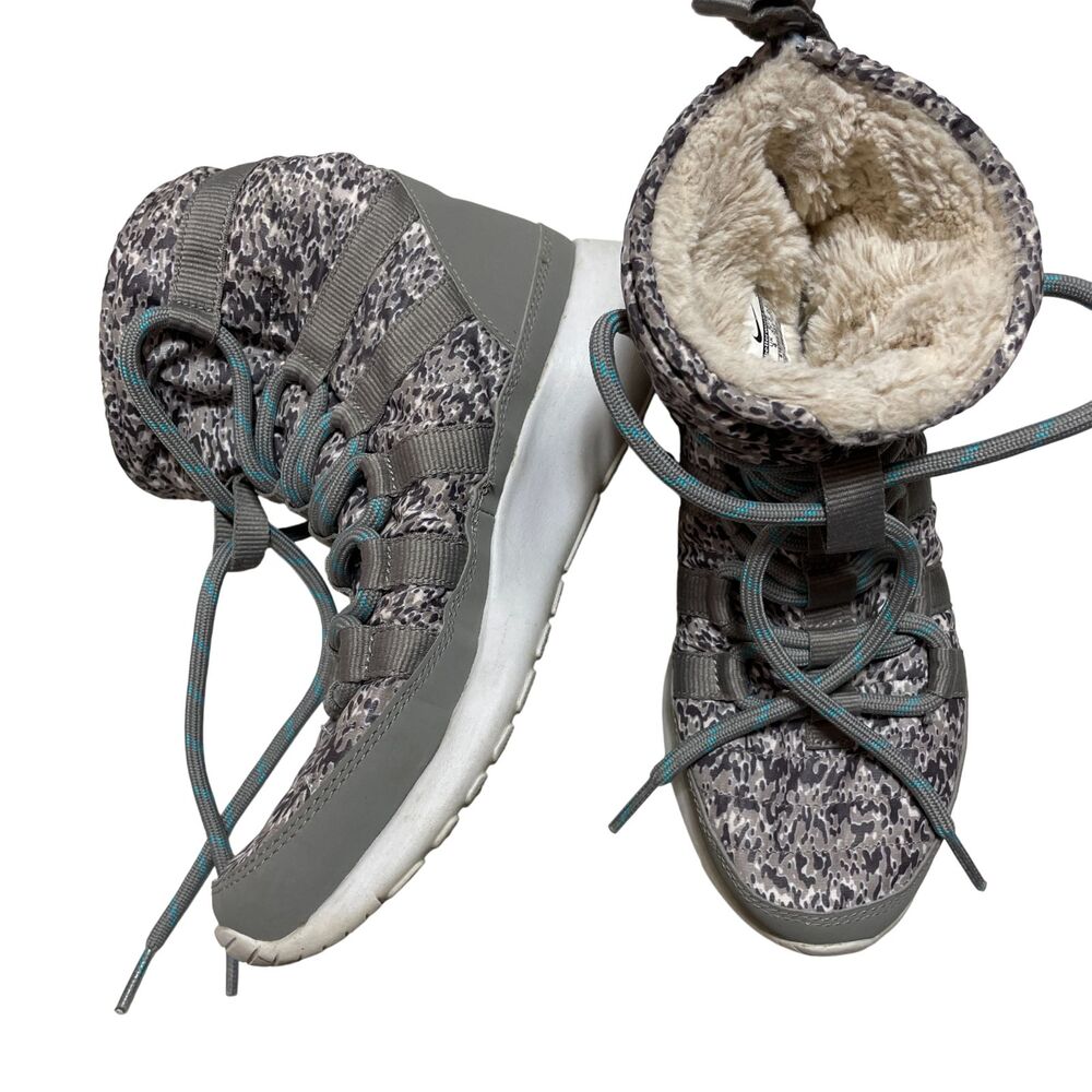 Nike Roshe Run Hi Sneakerboot Light Ash Grey Camo 6.5 Faux Fur Lining